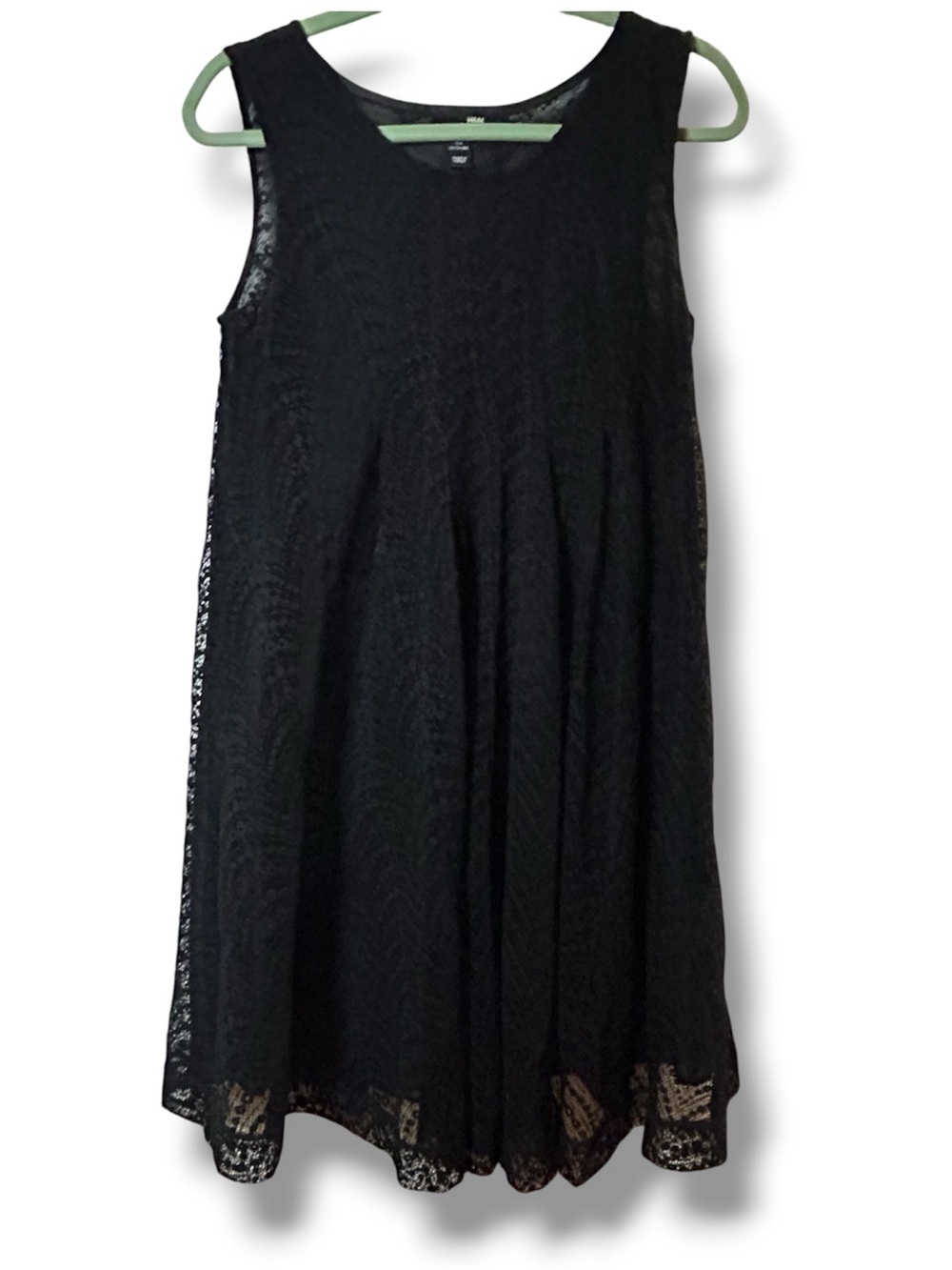 H&M Black on Black Lace Hem A-Line Mini Knee Length Dress Romantic Boho LBD 8